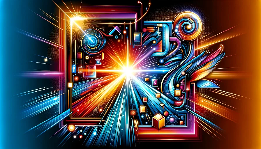 Illustration de la convergence entre technologie et créativité dans le marketing digital.