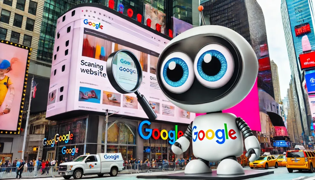 Robot scannant un site web à Times Square