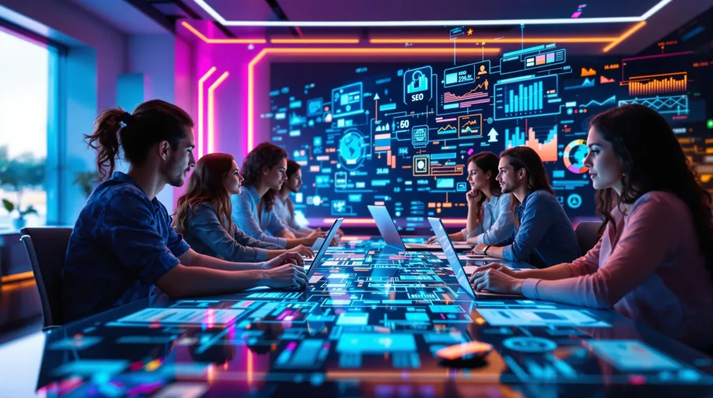 Groupe de personnes travaillant sur des stratégies SEO face à la volatilité Google SEO