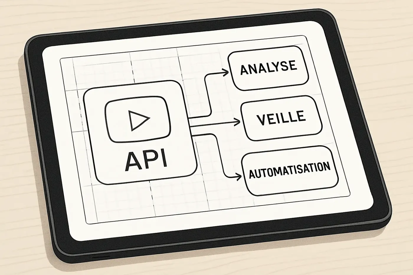 Schéma des fonctionnalités de l'API YouTube pour les entreprises via n8n : analyse, veille, automatisation