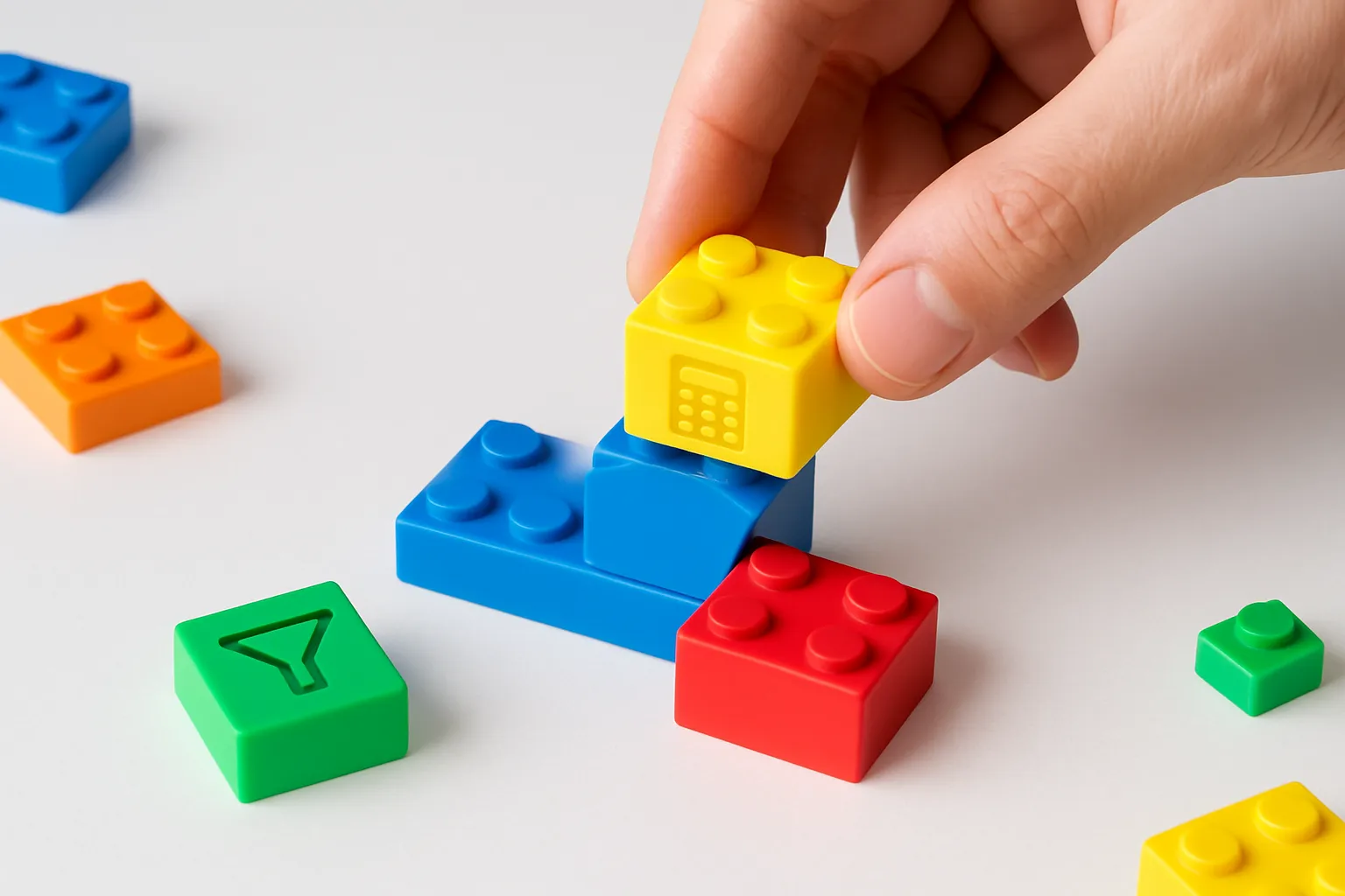 Workflow KNIME - approche visuelle par blocs Interface KNIME montrant des blocs de données connectés comme des Legos pour créer un workflow d'analyse, illustrant l'approche visuelle no-code